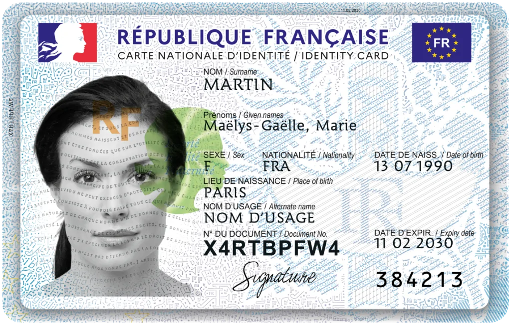 Facsimilé de carte nationale d'identité française